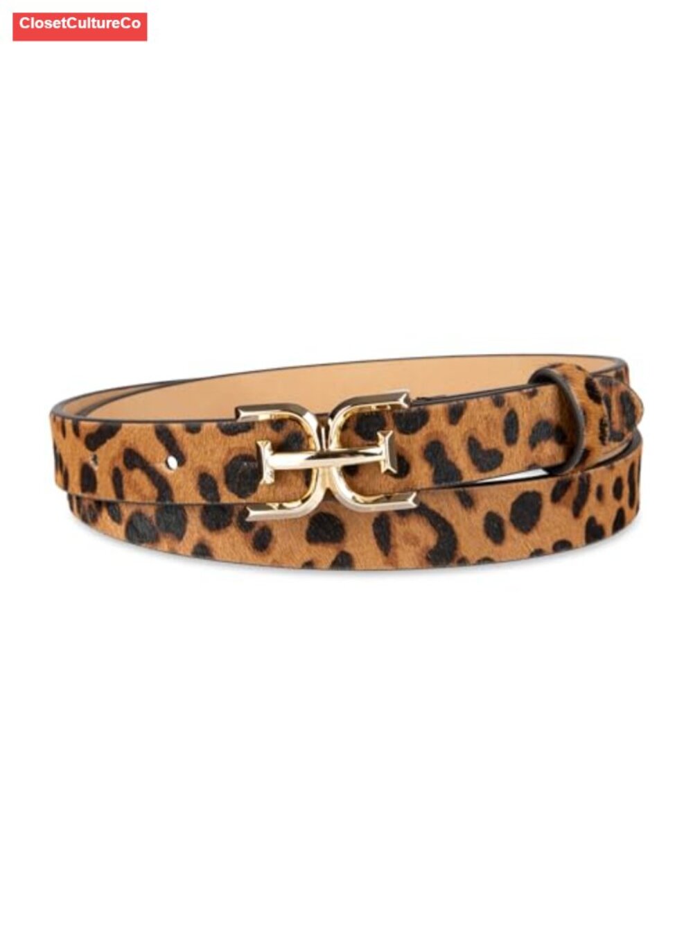 Skinny Fashion Trouser Belt Double-E Logo Buckle Gold Finish